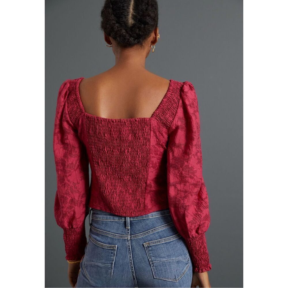 Anthropologie Romantic Puff-Sleeved Blouse Raspberry XS - Picture 3 of 9